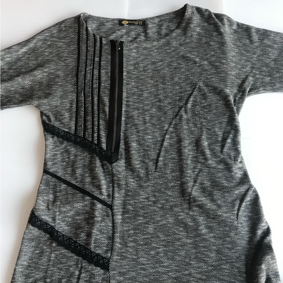 Preloved Dress size UK14 EU42 US 10 grey with black stretchy fabric - Picture 8 of 11